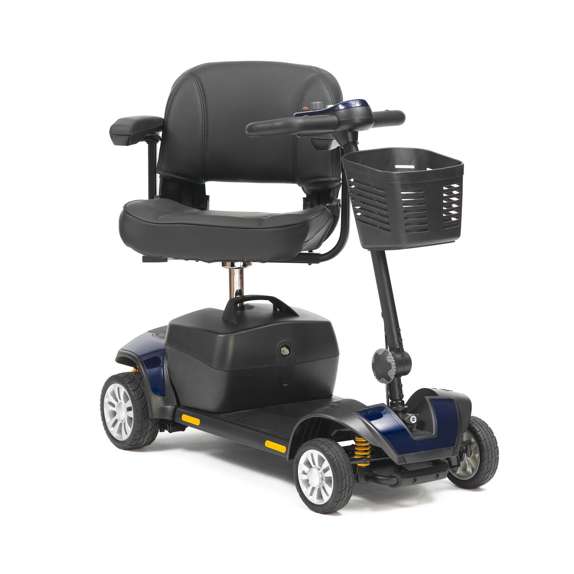 Blue Drive Jaunt Plus mobility scooter with comfortable seat and control panel for easy outdoor mobility.