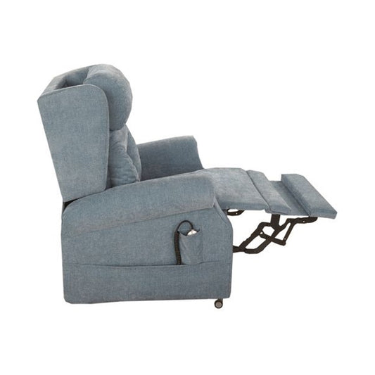 Electric Mobility Fenlake tailored lateral riser recliner with plush upholstery and adjustable backrest for comfort.