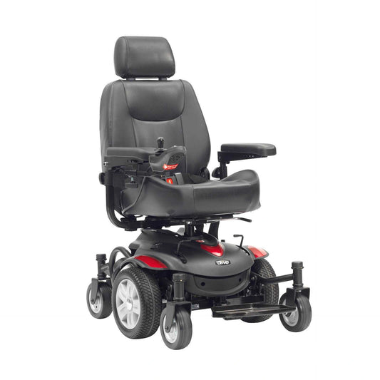Drive Titan AXS power chair with sleek design, featuring control panel and sturdy frame for comfortable mobility.