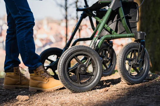 Outdoor Drive Torro Rollator with large wheels and sturdy frame, designed for outdoor mobility and stability.