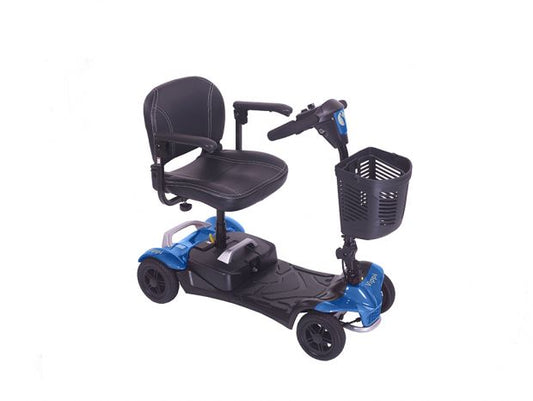 Blue Electric Mobility Vippi mobility scooter with comfortable seat and compact design for easy outdoor travel