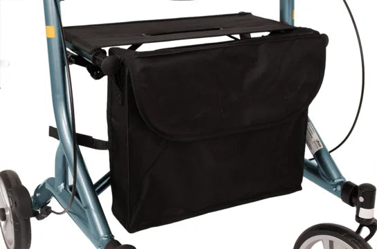 Drive Nitro SL lightweight rollator with blue fabric storage bag and ergonomic handle grips for easy mobility.