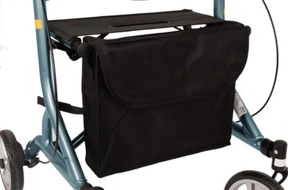 Drive Nitro SL lightweight rollator with blue fabric storage bag and ergonomic handle grips for easy mobility.
