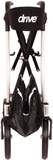 Drive Premium Nitro Rollator in white, showing the folded frame and handle details for easy mobility and support.