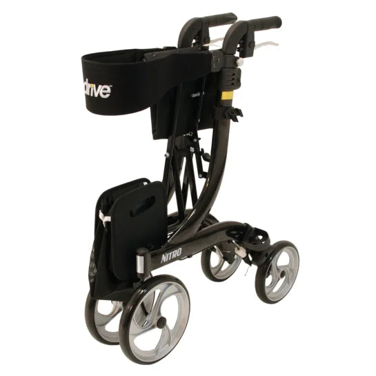 Drive Premium Nitro Rollator with sturdy frame, padded seat, and easy-to-use brakes for comfortable mobility assistance.