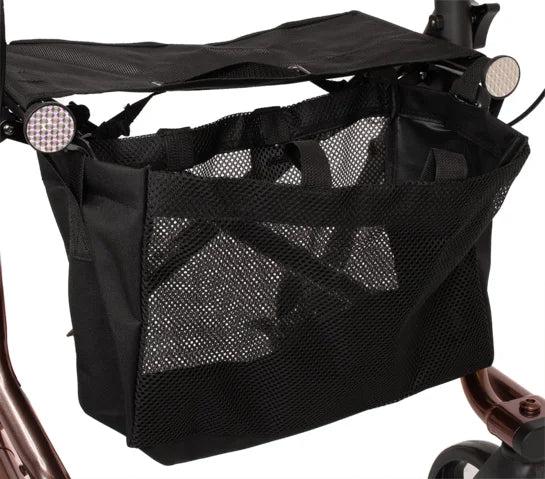 Red DRIVE Torro Rollator with built-in storage bag, lightweight frame, and ergonomic handles for easy mobility.