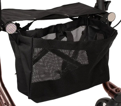 Red DRIVE Torro Rollator with built-in storage bag, lightweight frame, and ergonomic handles for easy mobility.