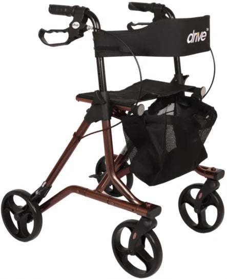Red DRIVE Rollator Torro with four wheels and adjustable handles, designed for mobility support and stability.