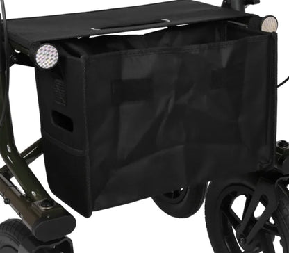 Drive Torro Outdoor rollator with tan-green fabric bag and adjustable handles, designed for outdoor mobility.