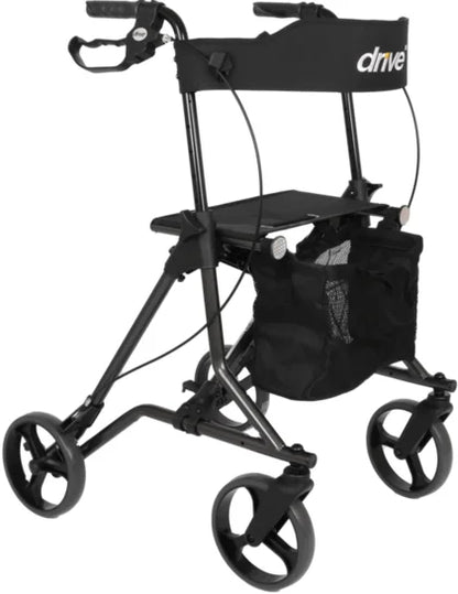 Drive Rollator Torro Acero in silver with adjustable handles and four wheels for stable mobility support.