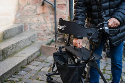 Drive Rollator Torro Acero with four wheels, adjustable handles, and sturdy steel frame for added stability and support.