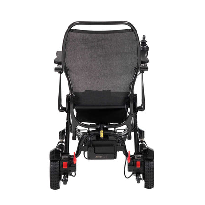 Drive AirFold power wheelchair in black with a compact foldable design, featuring a sturdy frame and comfortable seating.