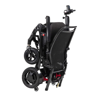Drive AirFold power wheelchair in black, featuring a compact design and adjustable seating for easy indoor and outdoor mobility.