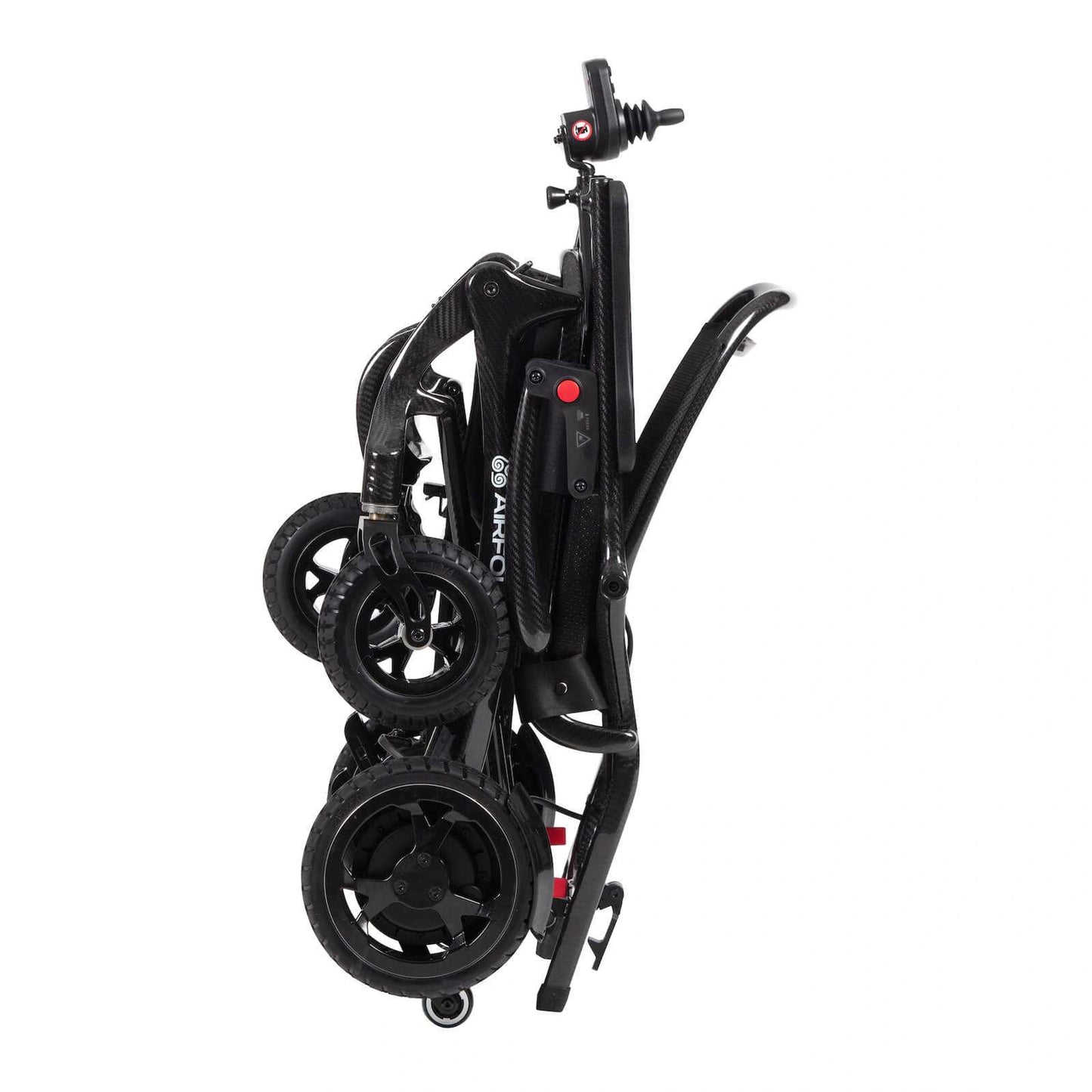 Drive AirFold PowerChair in black with compact foldable design, featuring sturdy wheels and ergonomic seating for mobility.