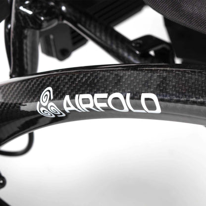 Drive AirFold power wheelchair in black with foldable design, compact and lightweight for easy mobility and transport.