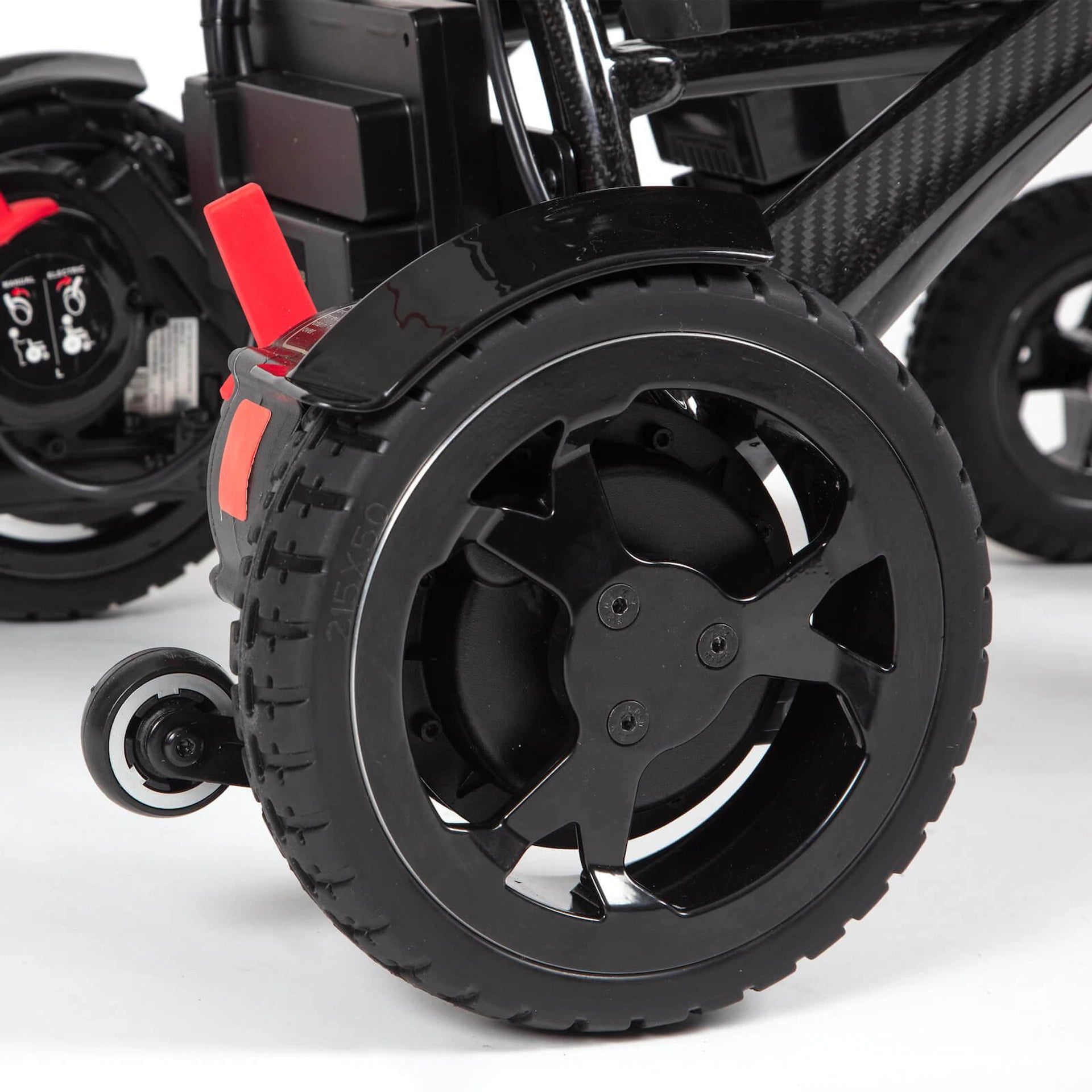 Drive AirFold power wheelchair in black with compact foldable design, adjustable armrests, and cushioned seat for easy mobility.