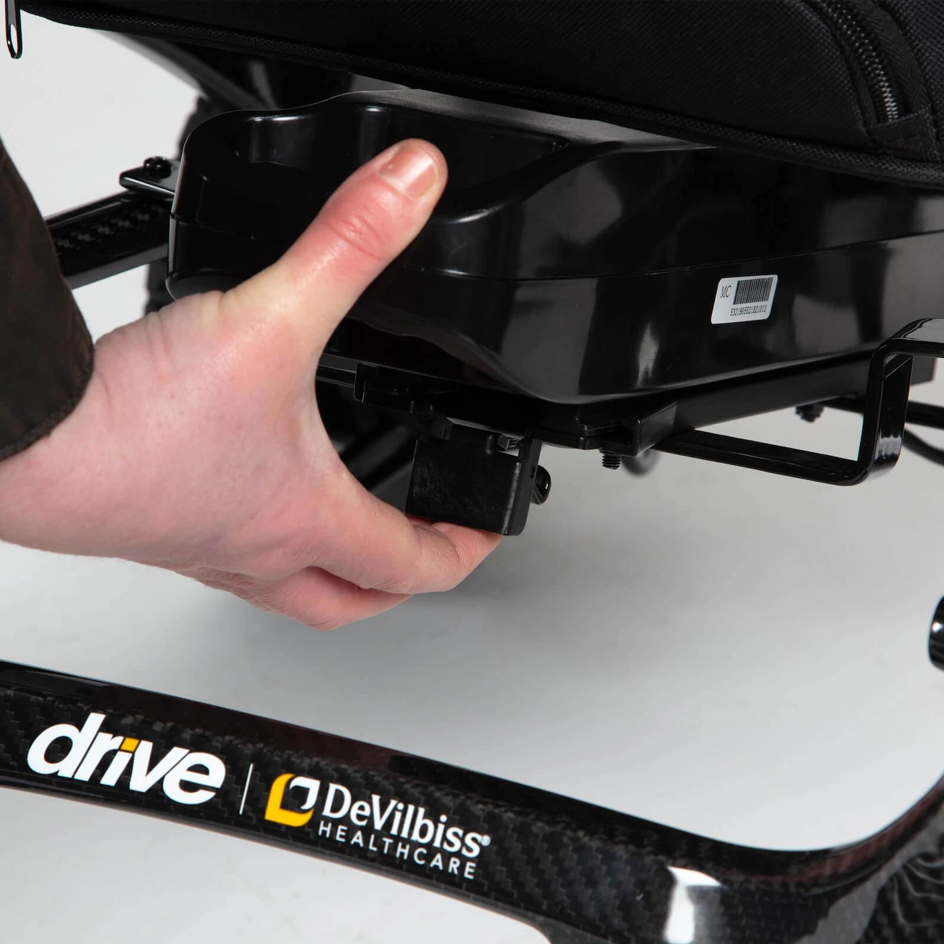 Drive AirFold power wheelchair in black, compact foldable design for easy mobility and transport.