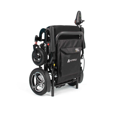 Drive AutoFold PowerChair in black, featuring a compact design and adjustable seat for easy mobility and comfort.