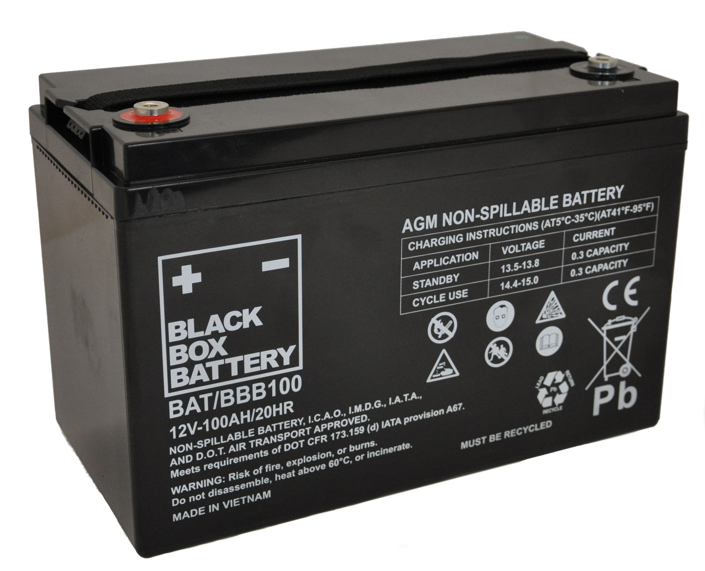 Black AGM battery for scooters from Keepmobile Scooters, showing the BBB100 model with terminals and label on top.