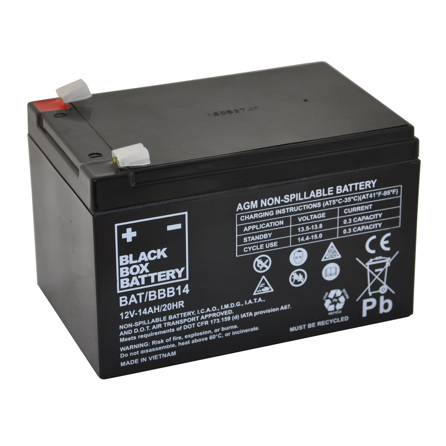Black AGM battery from Keepmobile Scooters, showing the compact, durable design of the BBB14 model for electric scooter use.
