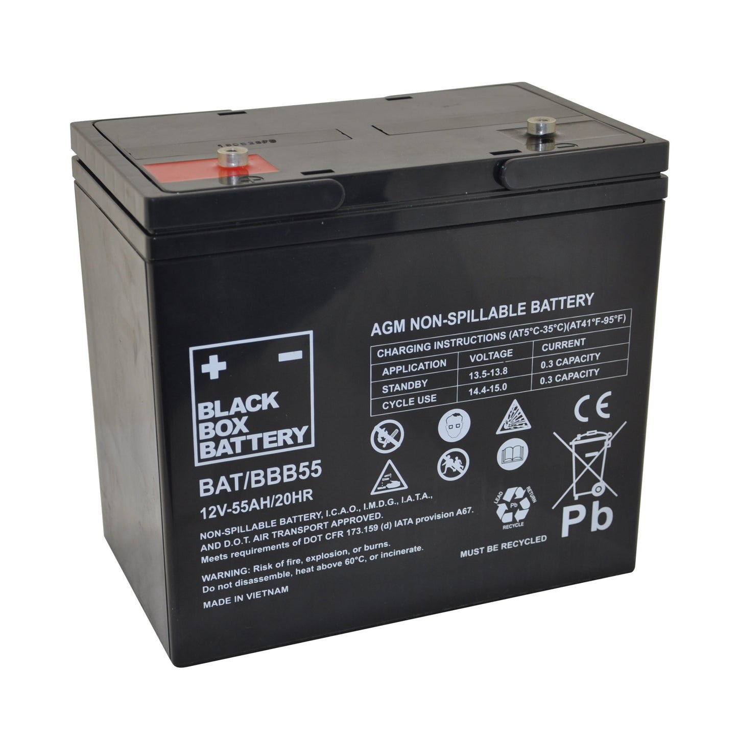 Black AGM battery from Keepmobile Scooters, showing the compact, durable design of the BBB55 model.