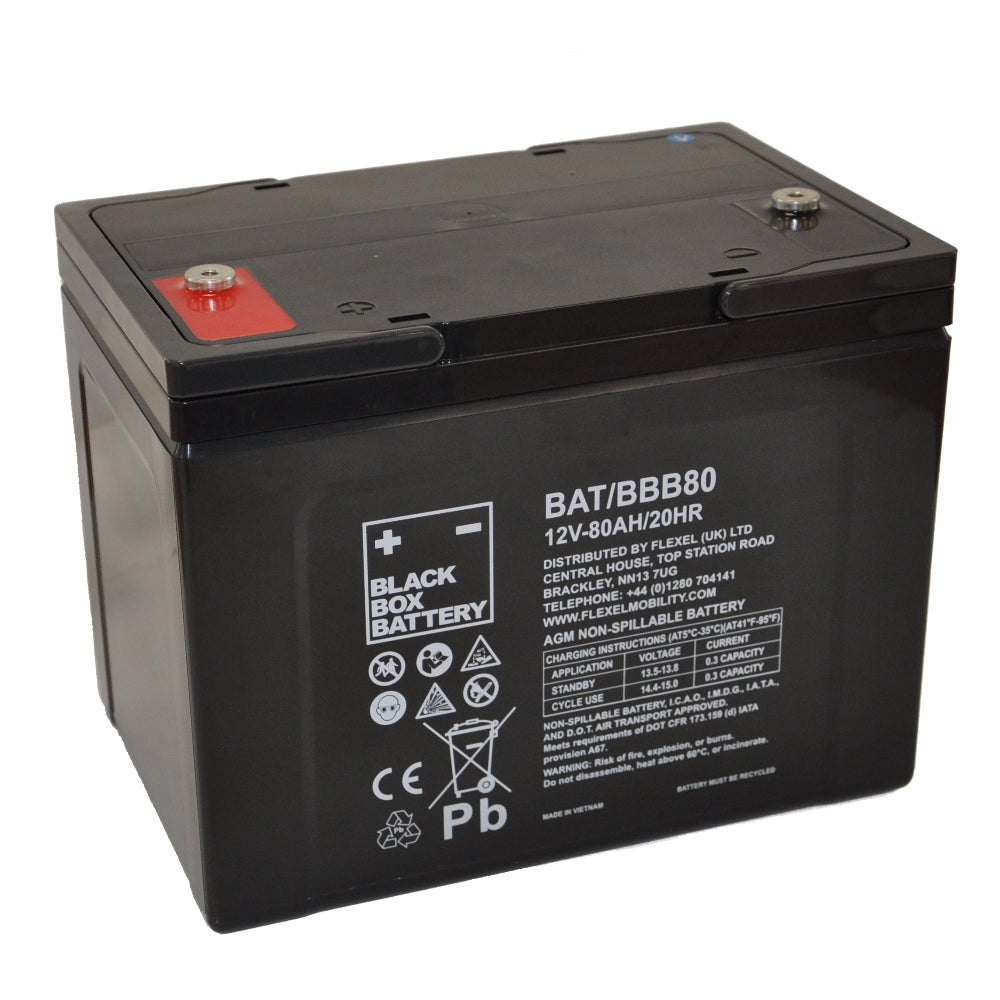 Black AGM battery for scooters, Keepmobile Scooters BBB80 model, showing the battery with its terminals and label.