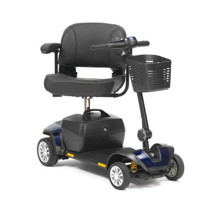 Blue Drive Jaunt Plus mobility scooter with comfortable seat and control panel for easy outdoor mobility.
