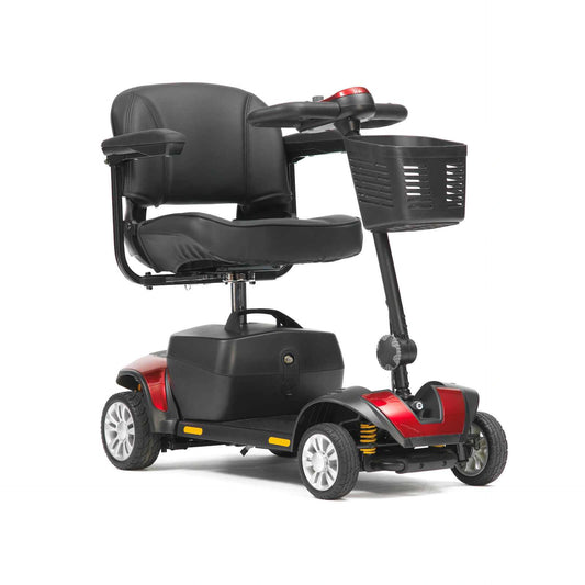 Drive Jaunt Plus mobility scooter in vibrant red, featuring a compact design and comfortable seating for easy mobility.