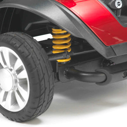 Red Drive Jaunt Plus mobility scooter with a compact design and comfortable seating, ideal for easy urban transportation.