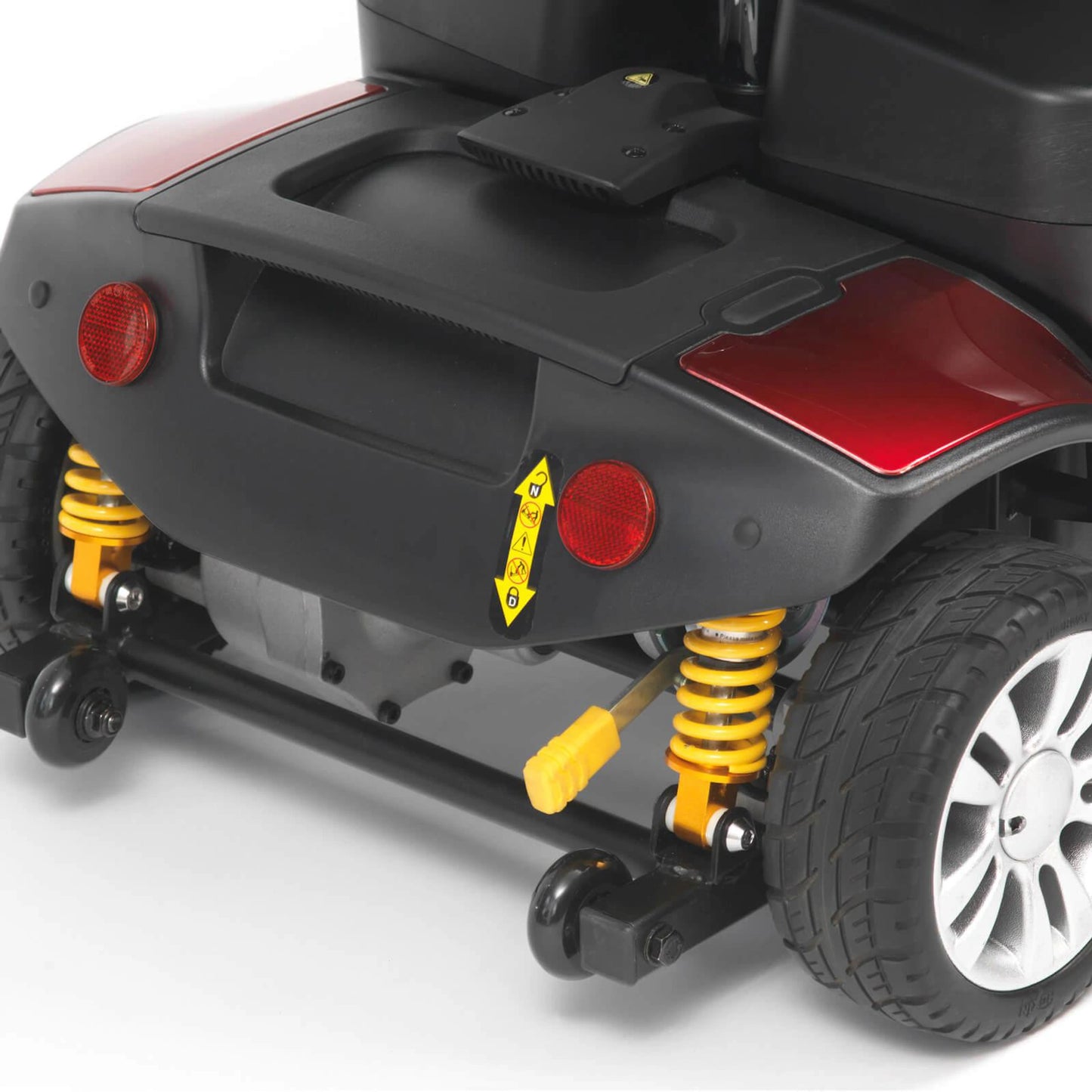 Red Drive Jaunt Plus mobility scooter with comfortable seat and control panel, designed for easy mobility.