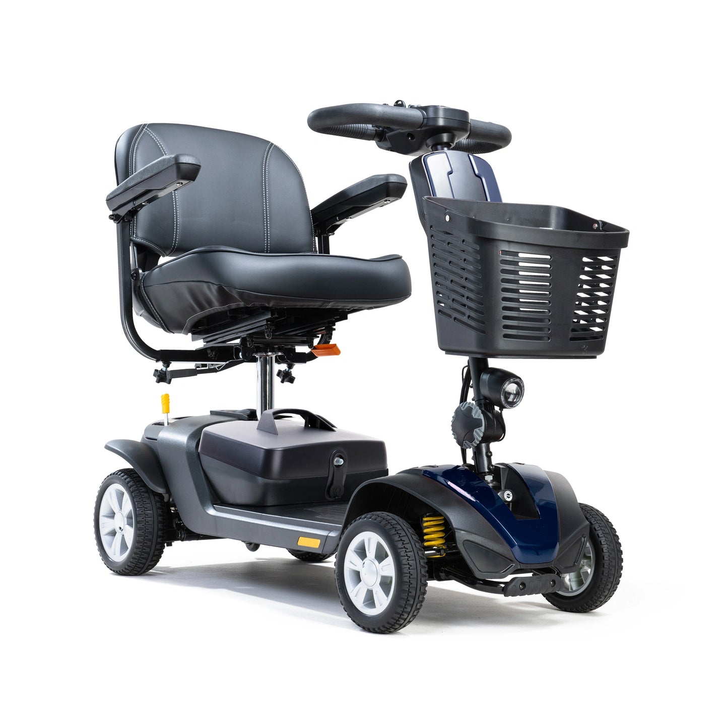 Drive Valiant mobility scooter in blue, featuring a comfortable seat and sturdy frame for easy outdoor travel.