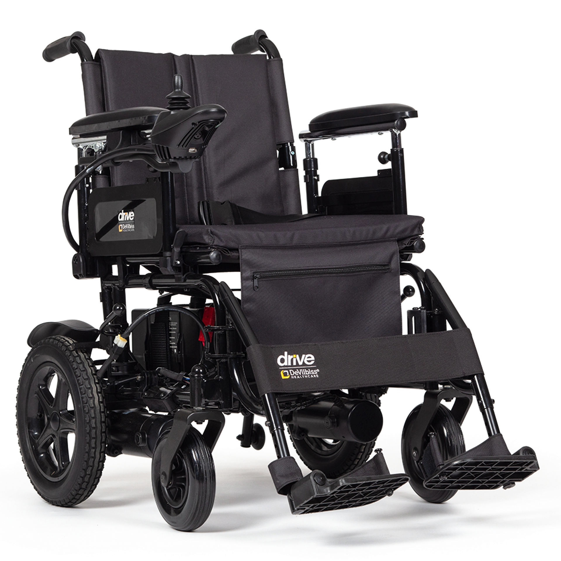 Drive Easy-Fold power wheelchair in black, compact and portable with easy folding design for convenient mobility.