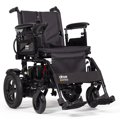 Drive Easy-Fold power wheelchair in black, compact and portable with easy folding design for convenient mobility.