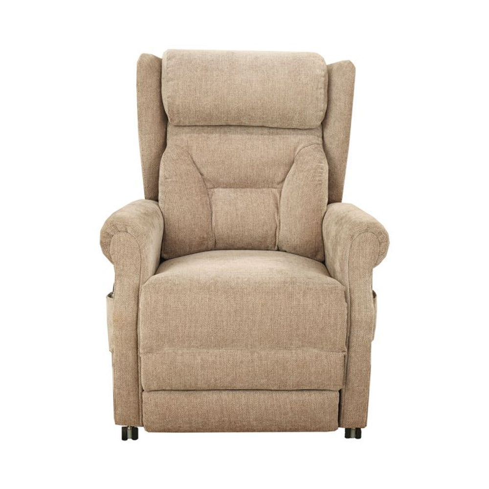 Electric Mobility Fenlake tailored lateral riser recliner with plush upholstery and ergonomic design, shown from the front.