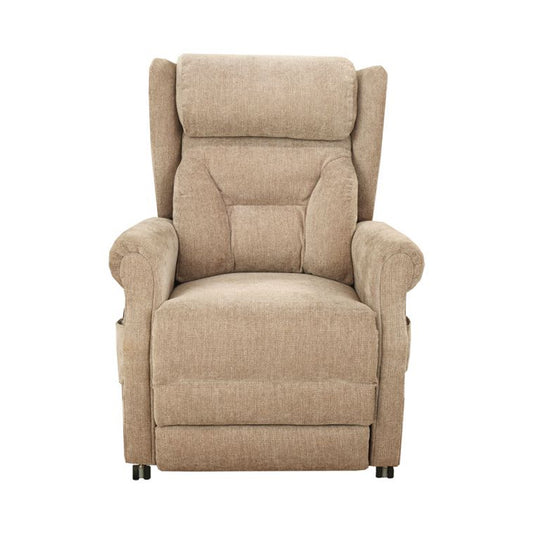 Electric Mobility Fenlake tailored lateral riser recliner with plush upholstery and ergonomic design, shown from the front.