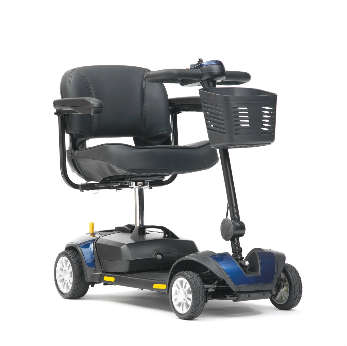 Drive Jaunt mobility scooter in black with four wheels, comfortable seat, and control panel, designed for easy outdoor travel.