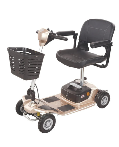 Electric Mobility Rascal Luxe mobility scooter in champagne color with comfortable seat and sleek design.