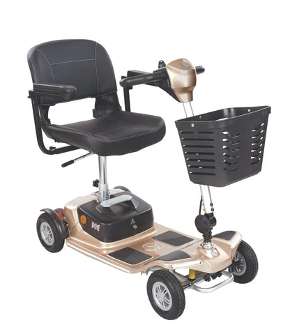 Electric Mobility Rascal Luxe mobility scooter in champagne color with sleek design and comfortable seating.