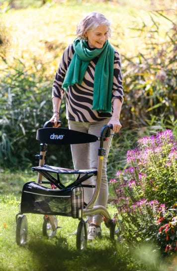 Drive Nitro premium rollator with ergonomic handles and sturdy frame, designed for outdoor mobility assistance.