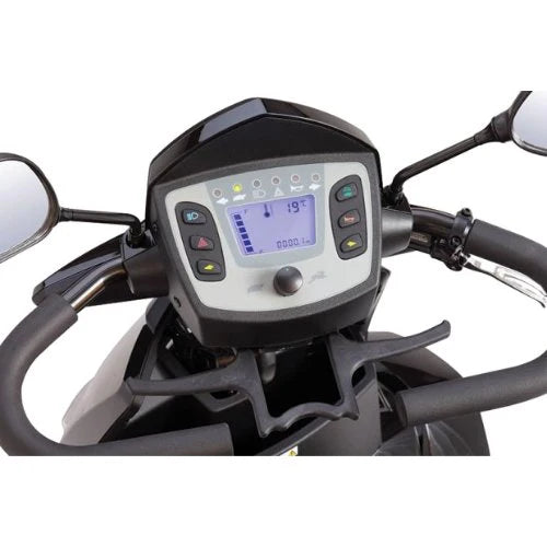 Electric Mobility Rascal Vision mobility scooter with adjustable tiller and comfortable seat for easy outdoor travel.