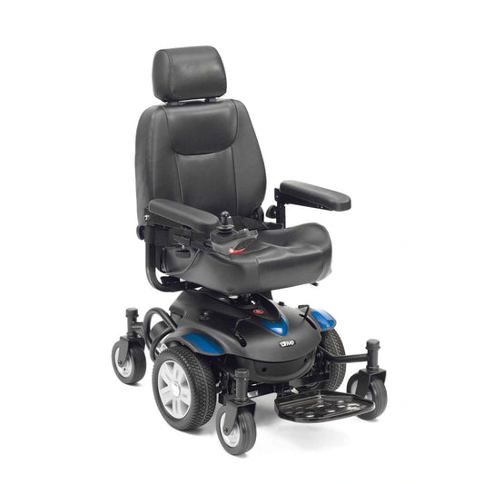 Drive Titan AXS power wheelchair with sleek design and joystick control, shown in a modern indoor setting.