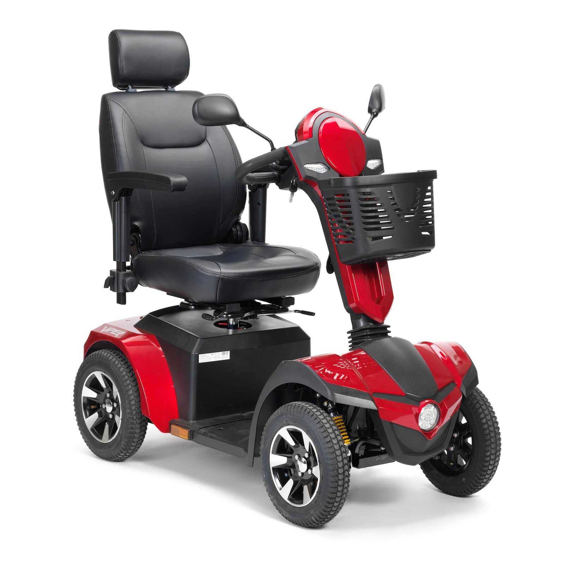 Red Drive Viper mobility scooter with comfortable seat and control panel, designed for easy outdoor travel.