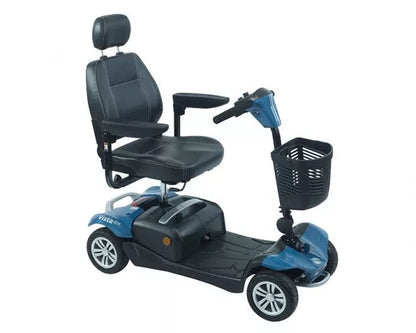 Blue Rascal Vista DX mobility scooter by Electric Mobility with comfortable seat and sturdy frame for outdoor use.