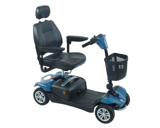 Blue Rascal Vista DX mobility scooter by Electric Mobility with comfortable seat and sturdy frame for outdoor use.