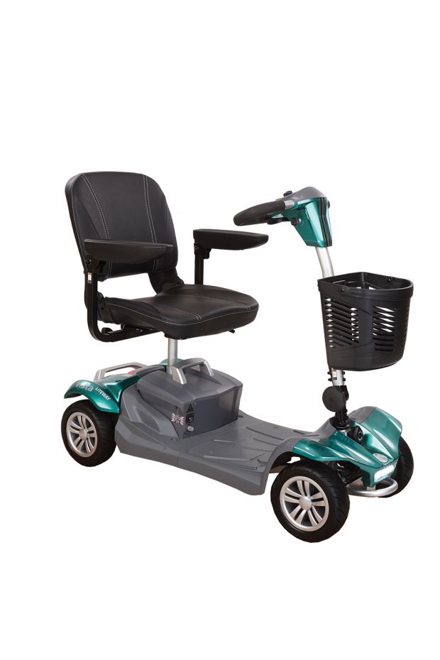 Electric Mobility Rascal Vista Liteway mobility scooter showing its compact design and seating for easy outdoor mobility.