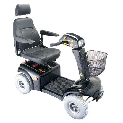Electric Mobility Rascal 850 mobility scooter with a sleek design and comfortable seat for easy outdoor transportation.