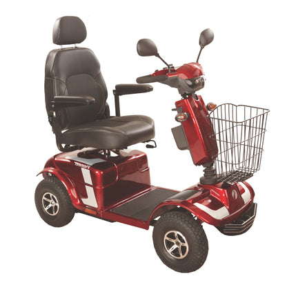 Electric Mobility Rascal Pioneer Class 3 mobility scooter with a comfortable seat and sturdy design for outdoor use.
