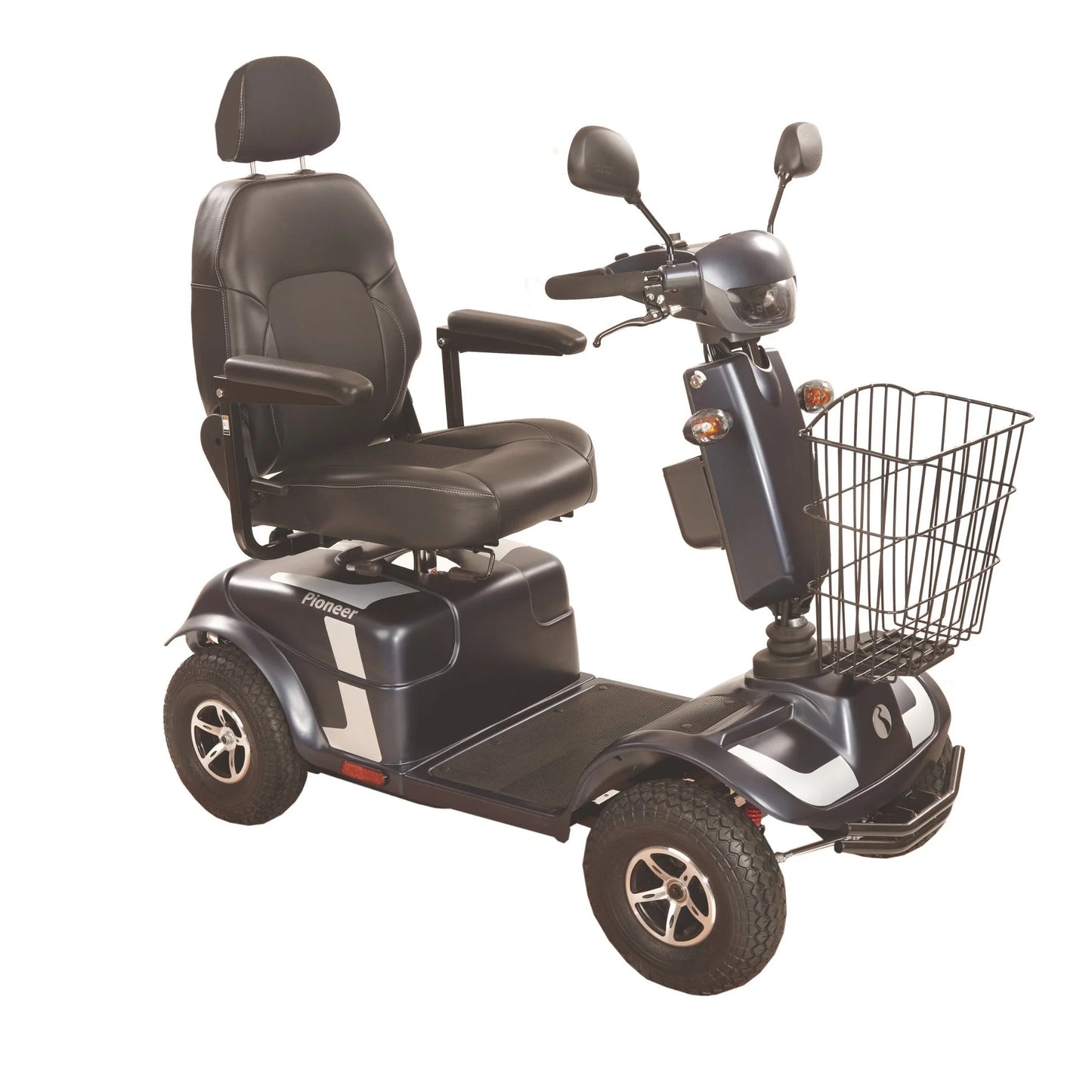 Electric Mobility Rascal Pioneer Class 3 mobility scooter with a comfortable seat and sturdy frame for easy outdoor travel.