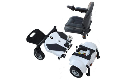 Electric Mobility Rascal Rio power wheelchair with a sleek design, featuring a sturdy frame and comfortable seating.