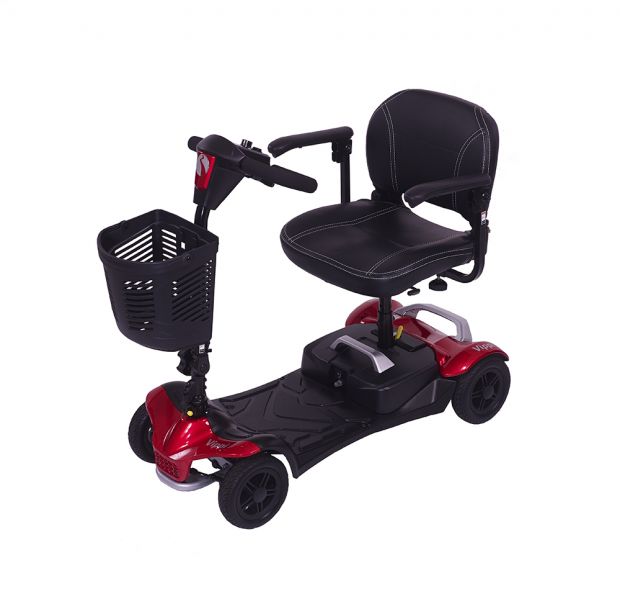 Red Electric Mobility Vippi mobility scooter with sleek design and comfortable seat for easy urban transportation.